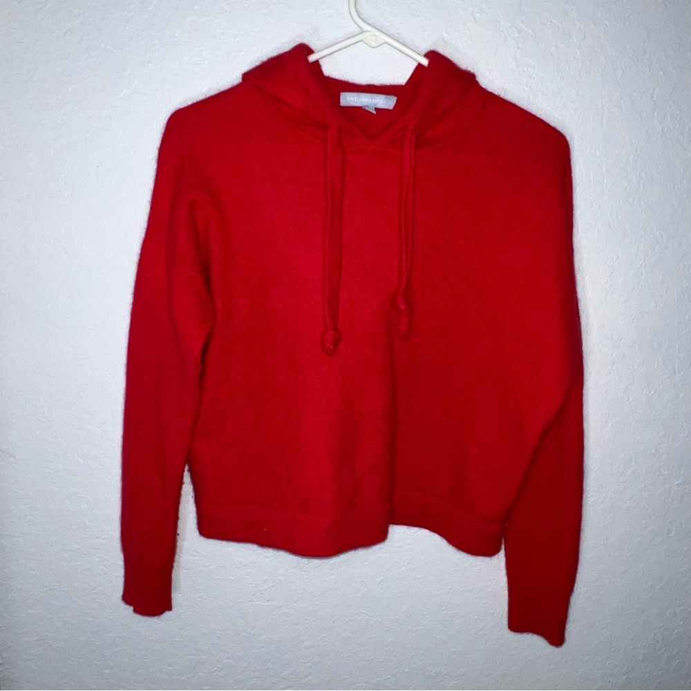Antonio Melani Red Pullover Hoodie Size S 100% Cashmere Crop Hoodie Sweater - Picture 2 of 5